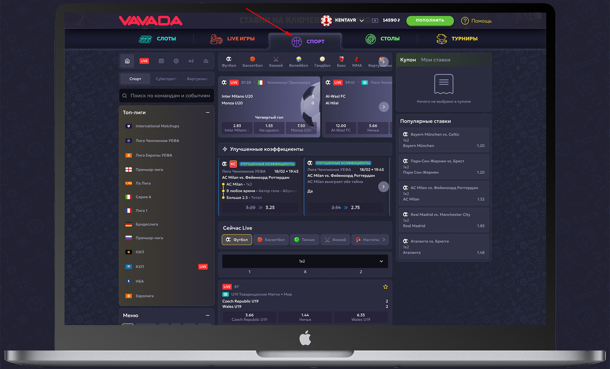 Interfejs Vavada Casino z grami